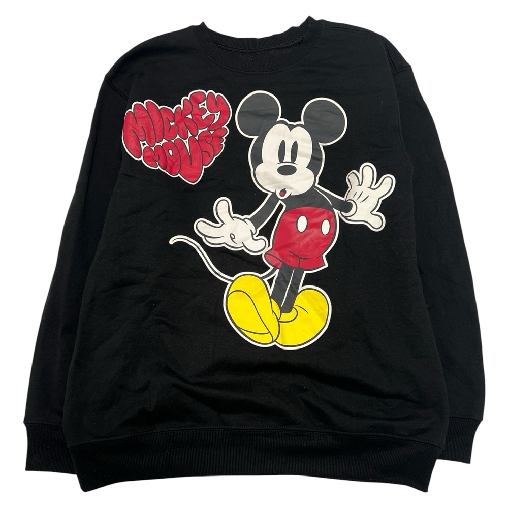 Disney Mickey Mouse Crewneck Black w/ Heart Shaped Graphic Sweatshirt Sz Small
